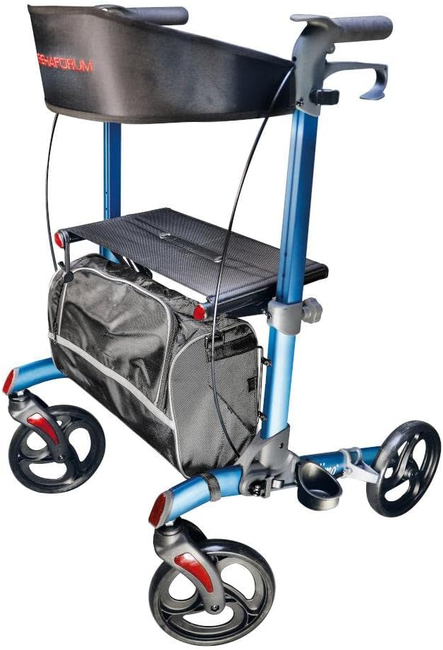 FabaCare Actimo Premium Lightweight Aluminum Folding Rollator with Shopping Bag Aluminum Rollator Maximum Load 136 kg Blue