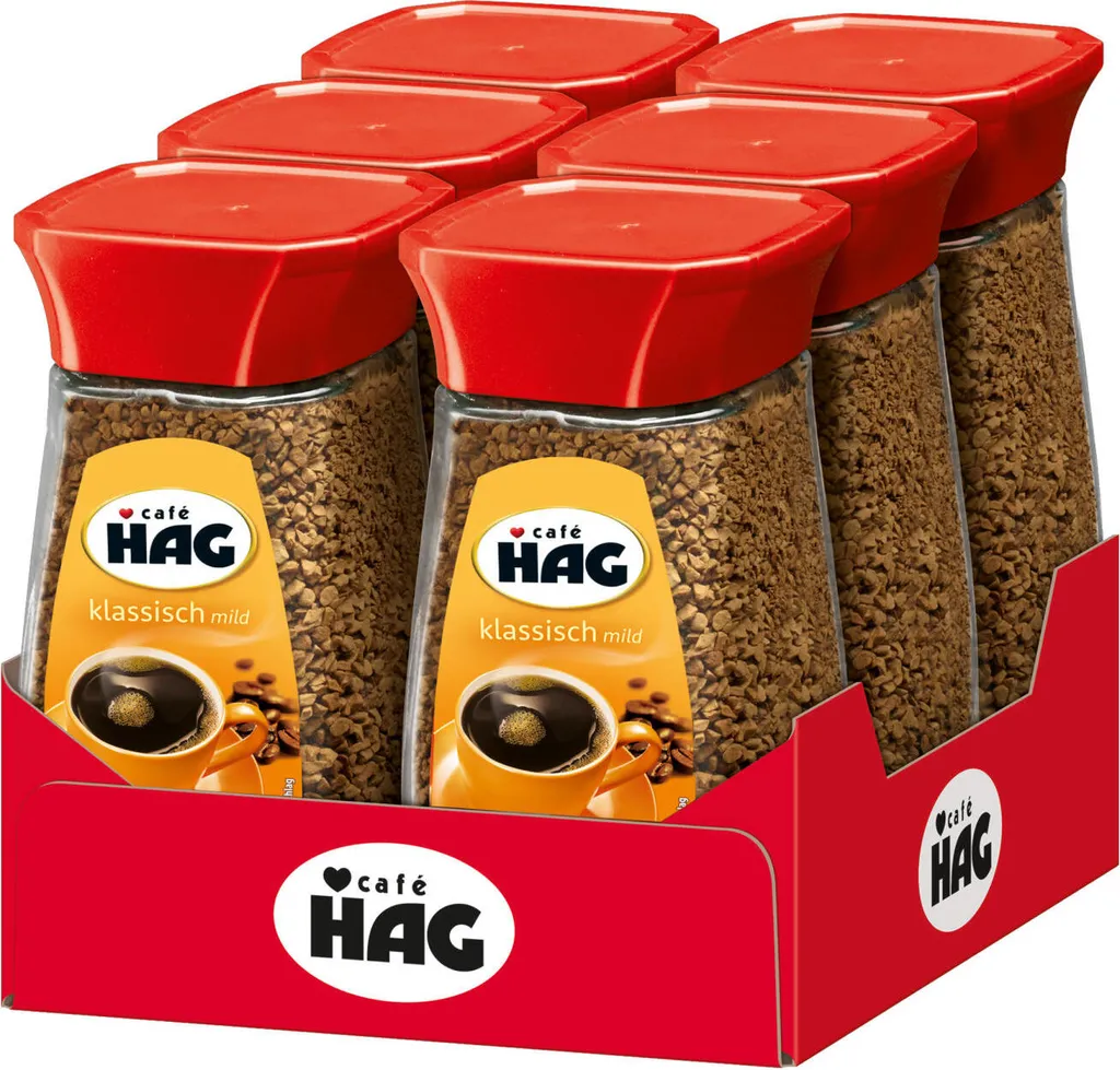 CAFÉ HAG classic mild instant coffee decaffeinated 6 jars 100 g instant coffee