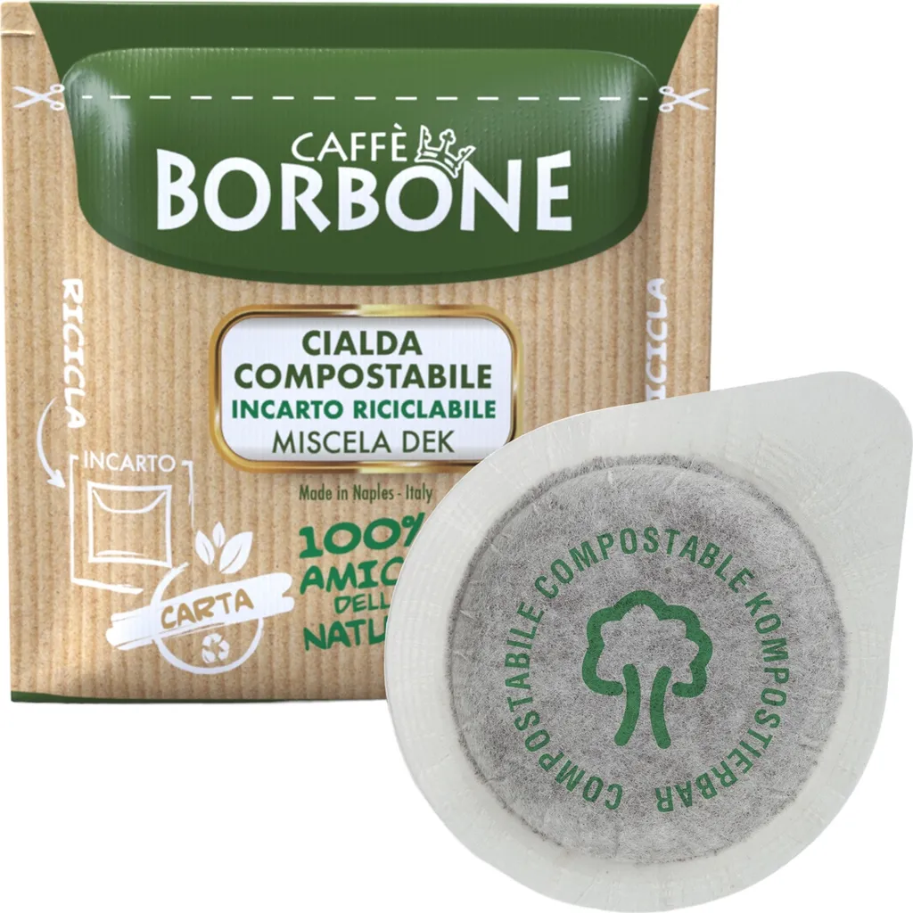 Caffè Borbone Coffee Compostable Pods, Recyclable Packaging, Decaffeinated Blend - 100 pieces - Compatible with ESE System Paper Pads 44 mm