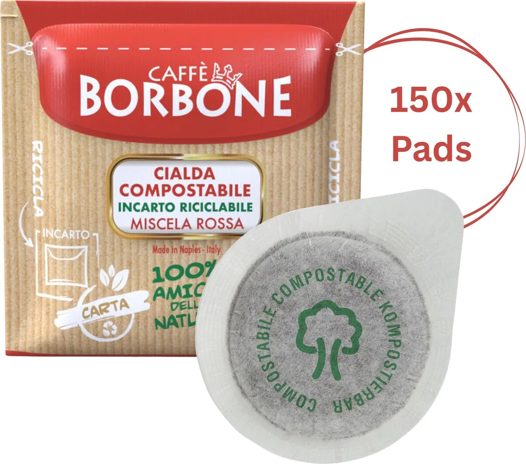 Caffè Borbone Coffee Compostable Pods, Recyclable Packaging, Red Mix - 150 pieces - Compatible with ESE System Paper Pads 44 mm