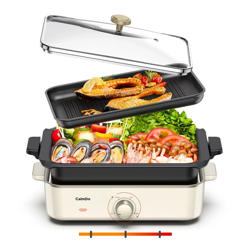 ABOX CalmDo Electric Multifunctional Grill Pan 1400W 2 IN 1 Multifunctional Electric Pot Heats Up Quickly Table Grill.