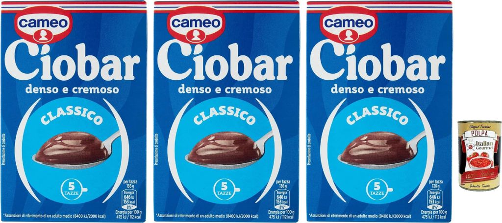 Italian Gourmet E.R. Cameo Ciobar Classico Cocoa Hot Chocolate Instant Chocolate 3x 125g chocolate, instant hot chocolate + Italian Gourmet polpa 400g