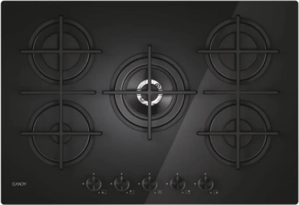 Candy CVG74WTB, Black, Built-in, 75 cm, Gas, 5 Burners