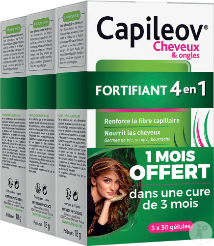 Capileov Hair and Nail Strengthener, 3 x 30 Capsules