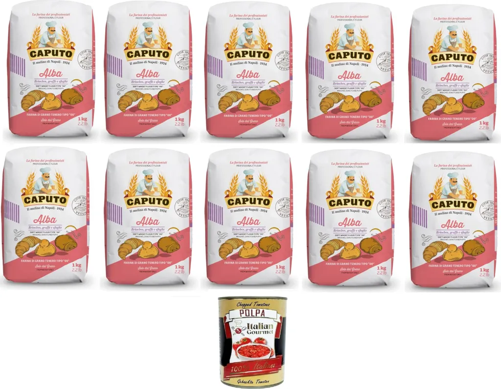 Caputo Alba, soft wheat flour 00 ideal for brioches, donuts and puff pastry 10 x 1kg + Italian Gourmet polpa 400g