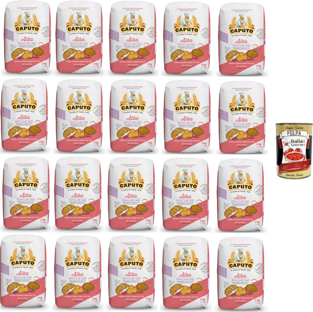 Caputo Alba, soft wheat flour 00 ideal for brioches, donuts and puff pastry 20 x 1kg + Italian Gourmet polpa 400g
