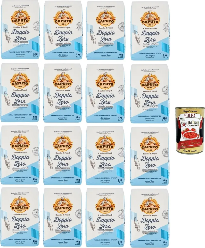 Caputo Doppio Zero Wheat Flour Tipo 00 16 x 1 kg Bulk Pack for Pizza, Bread & Pasta, Italian Professional Flour for All Purposes + Italian Gourmet Polpa 16000g