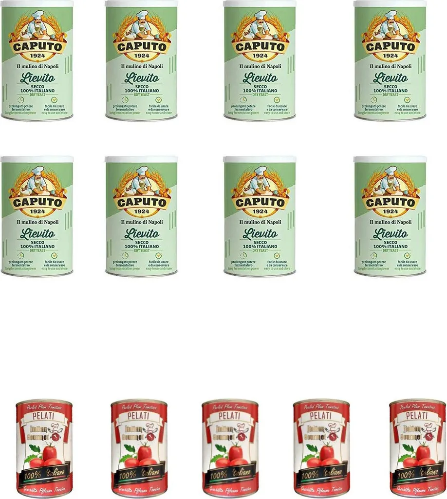 Caputo Lievito Secco% Dried Yeast for Bakery High Activity Pizza 100g + Italian Gourmet 100% Italian Peeled Tomatoes Cans 5x 400g