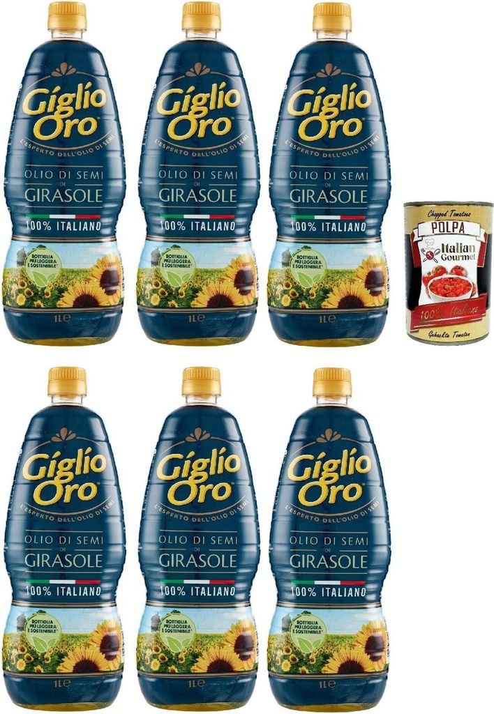 Italian Gourmet E.R. Carapelli Giglio Oro Sunflower Oil, Cooking Oil, Frying Oil 100% Italian Oil 6x 1Lt + Italian Gourmet Polpa 400g