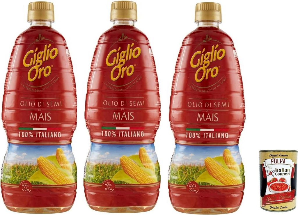Italian Gourmet E.R. Carapelli Giglio Oro Corn Oil, Corn Germ Oil, Cooking Oil, Cooking Oil, Deep Frying Oil 100% Italian Oil 3x 1Lt + Italian Gourmet Polpa 400g