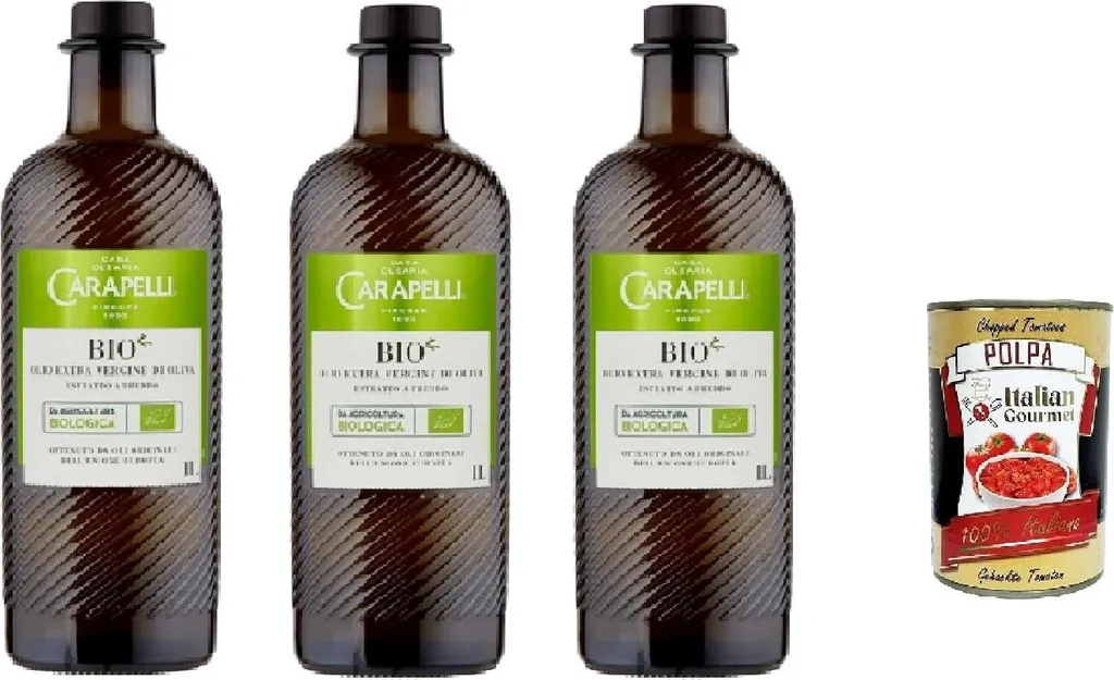 Carapelli, extra virgin olive oil 1L, High-quality extra virgin olive oil, obtained from olives from countries of the European Union 3x1L + Italian Gourmet polpa 400gr 3400 ml