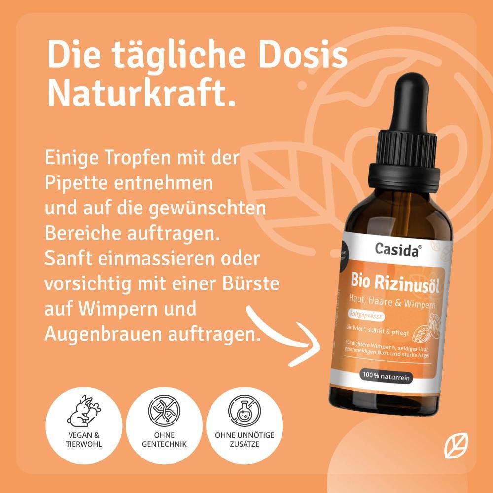 Casida® Organic Cold-Pressed Castor Oil - Skin, Hair & Eyelashes, 50 ml