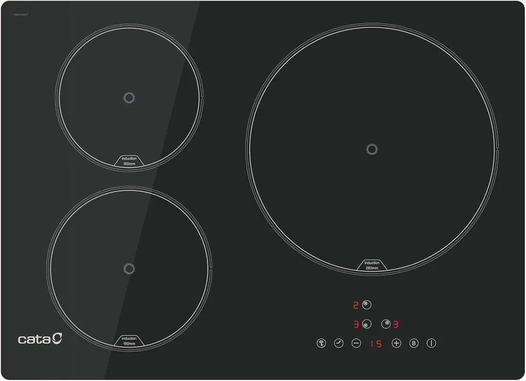 CATA IB 5003 BK, Black, Integrated, 60 cm, Zone induction hob, Glass, 3 zone(s)