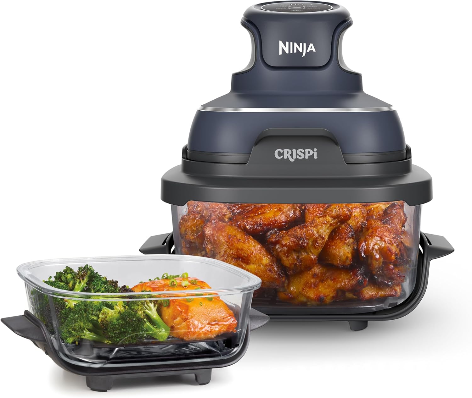 Ninja CRISPi Portable Airfryer 3.8L 4-in-1: Hot Air Frying, Roasting, Keeping Warm, Recrisp, Compact, 6 Servings, 2x Removable Glass Containers & Lids 1700W, Gray FN101EUGY