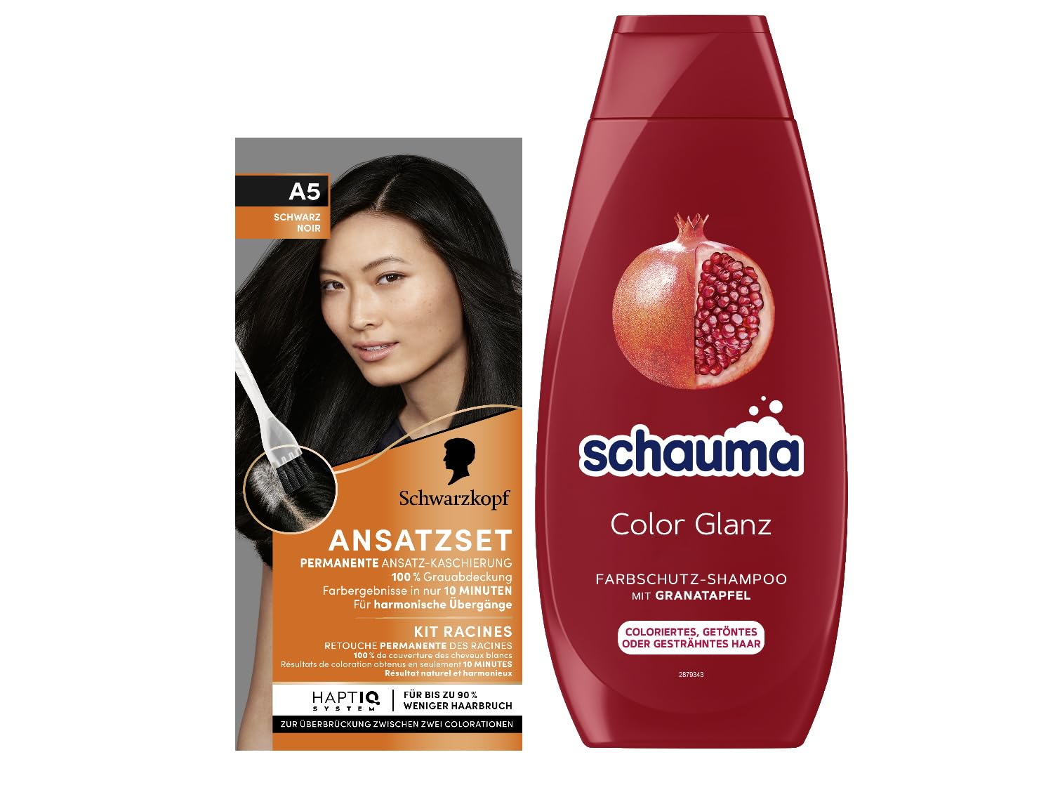 Schwarzkopf Root Set A5 Black Level 3 (45 ml) for Concealing Hairline in Just 10 Minutes, Root Color & Schauma Color Protection Shampoo Color Shine (400 ml) Nourishes Colored Hair