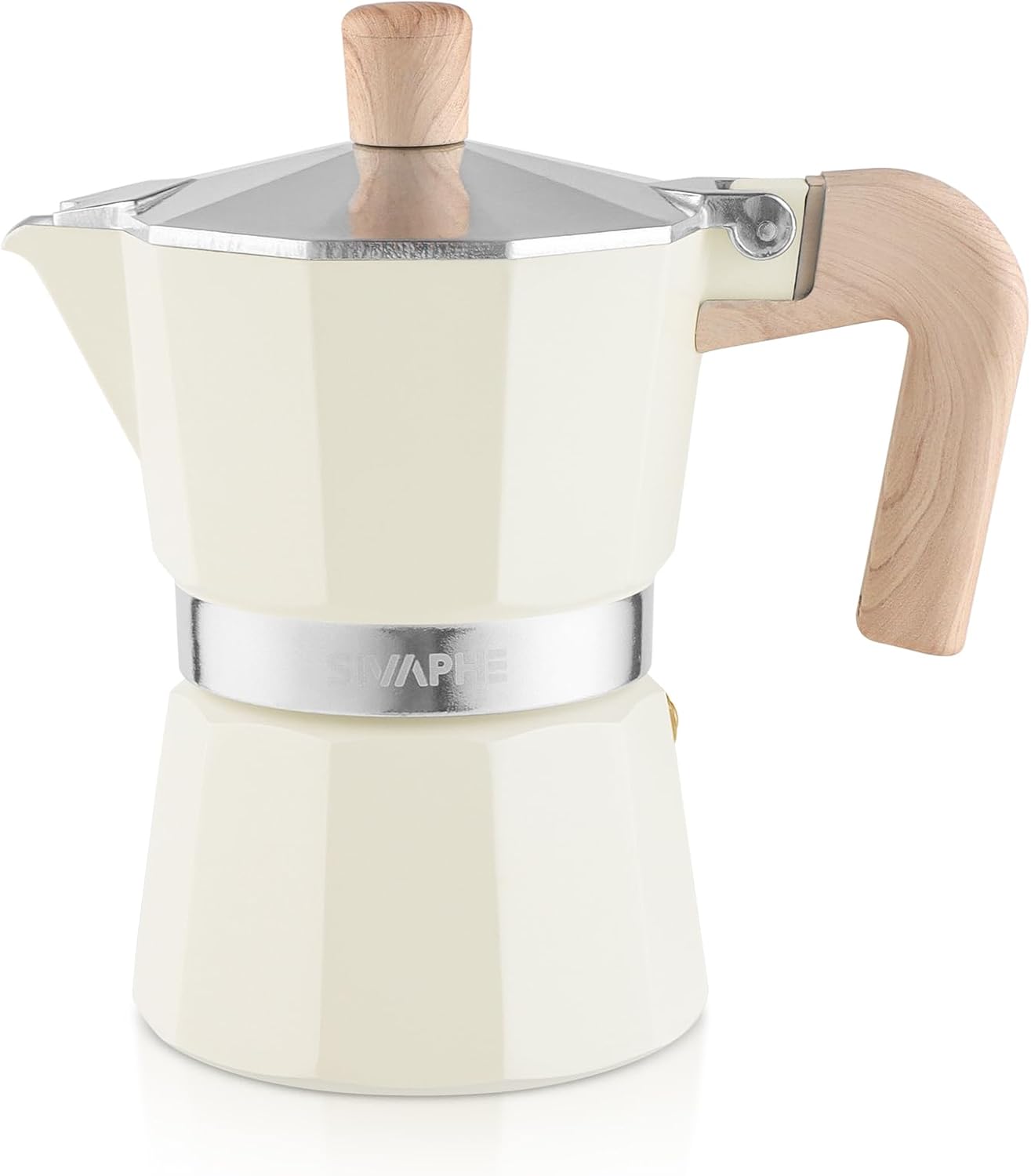 Sivaphe Store Sivaphe Espresso Coffee Machine 3 Cups / 150 ml Aluminium Moka Jug, Coffee Maker Moka Pot for Hob, Gas and Electric Hob, Heat Resistant Handle, White
