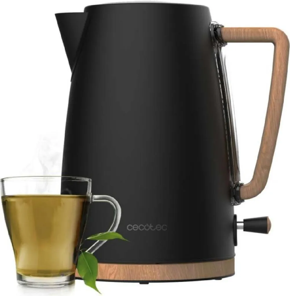 Cecotec Electric Kettle ThermoSense 200 Woody, 1.7 liters, 2200 W, made of stainless steel, elegant design, 360º rotating base, removable and washable anti-limescale filter