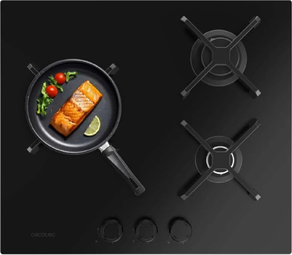 Cecotec 3-burner gas hob Bolero Squad G 3400S Nano Glass. 6.2kW, Nano Glass, cast iron grates, triple wok burner