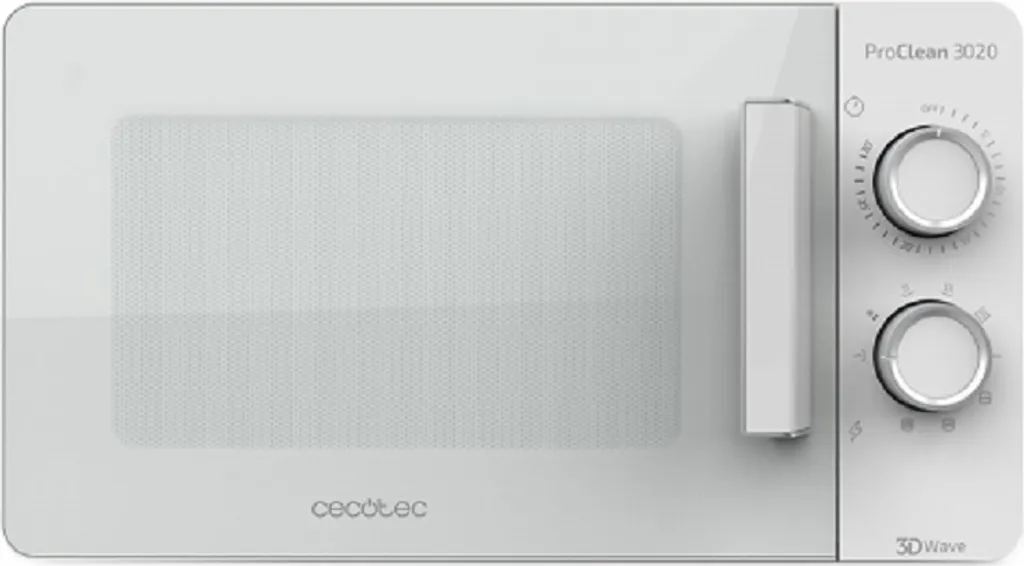 Cecotec ProClean 3020 microwave oven. Ready2Clean coating, 700 watts, 6 power levels, 30-minute timer, defrost mode, white