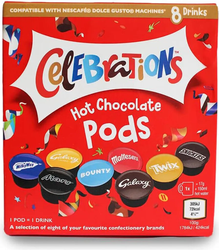 Nestlé Celebration Hot Chocolate Pods Mars Celebrations - Hot Chocolate Capsules Mix 8 Capsules for Dolce Gusto, 122 g