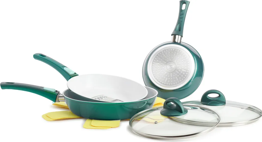 Genius Cerafit Fusion frying pan set (7 pieces) with ceramic coating and lotus effect in emerald green for all hobs