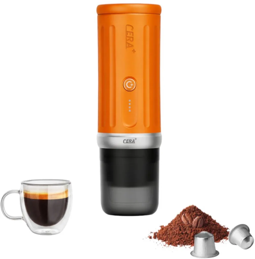 Cerapresso portable coffee machine – 13,500 mAh battery (3rd Gen), 20 bar, heats up in 150 seconds, for capsules & beans, 5–8 cups per charge, CERA+