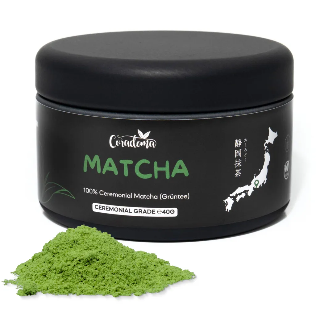Coradoma Ceremonial Grade Matcha – Pure hand-ground matcha powder from Japan – Original Japanese green tea from the first harvest, 40g tin, traditional 40g