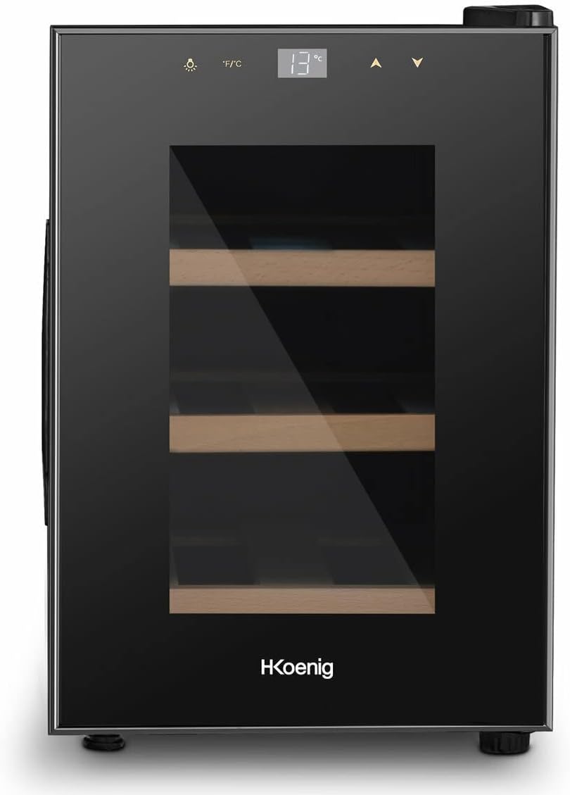 H.Koenig AGE6 Wine Cooler / 6 Bottles / Temperature from 11°C to 18°C ​​/ LED Temperature Display / Wooden Shelves