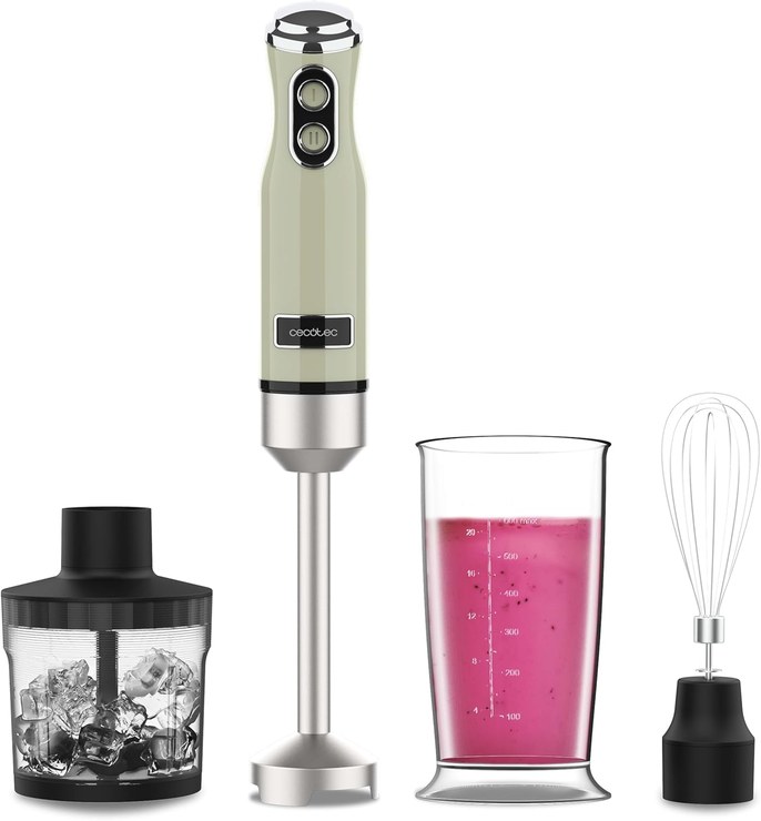 Cecotec hand blender Power RetroGreen 1200MAX Cream & Crush, Maximum Power 1200 W, CrossBlades Technology, 2 Speeds, Accessory Set, Dishwasher Safe, Splash Guard