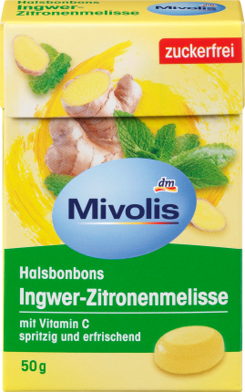 Mivolis Candy, ginger-lemon balm, sugar-free, 50 g