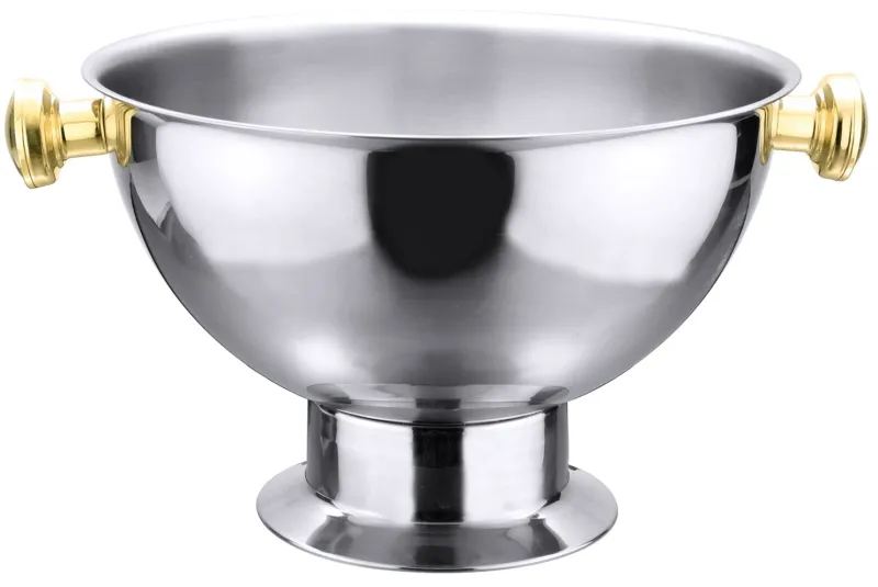 Champagne cooler with gold handle, rolled rim, stainless steel, I: 13.5 ltr., D: 35.5 cm, H: 26 cm