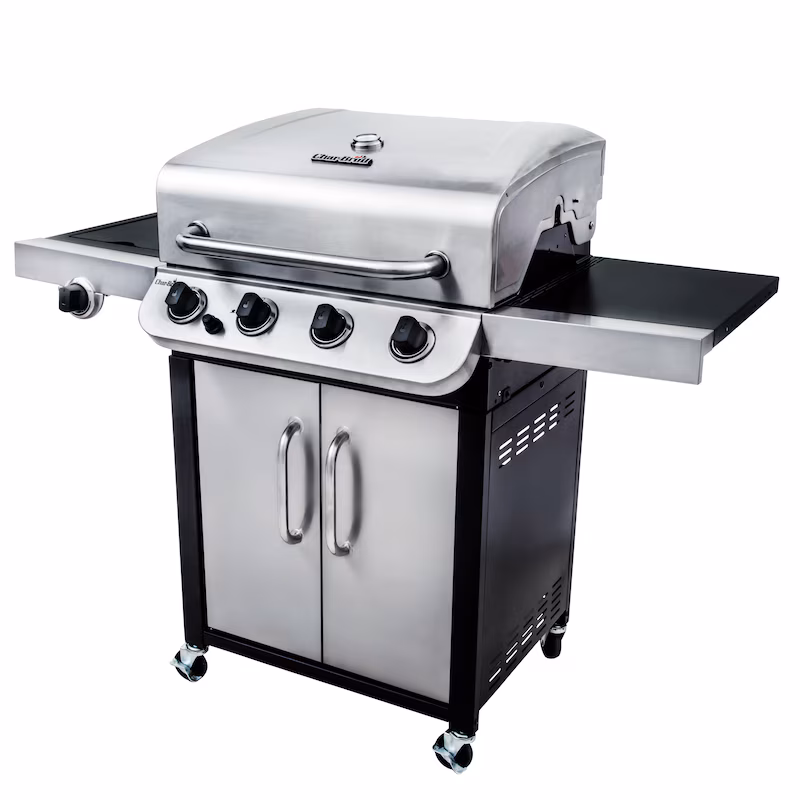 Char-Broil + Convective 440S + 4 stainless steel burners + cast iron grates + side burner + warming rack + electric ignition + 140845