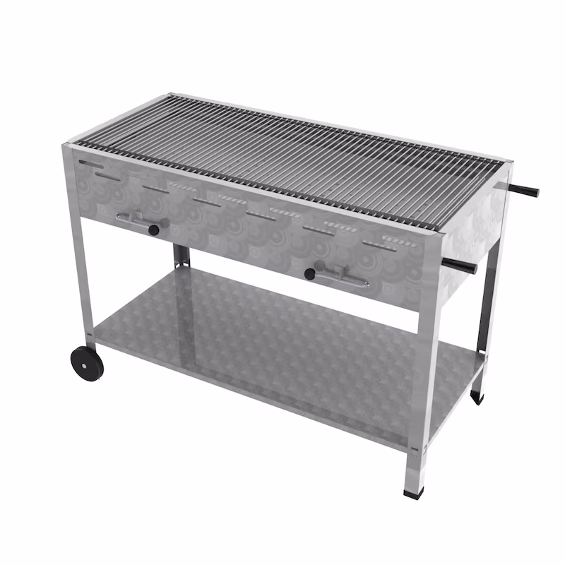 ChattenGlut Professional 6-piece charcoal roaster, freestanding mobile grill with individual stainless steel rods as a grate, 1140x530x800mm