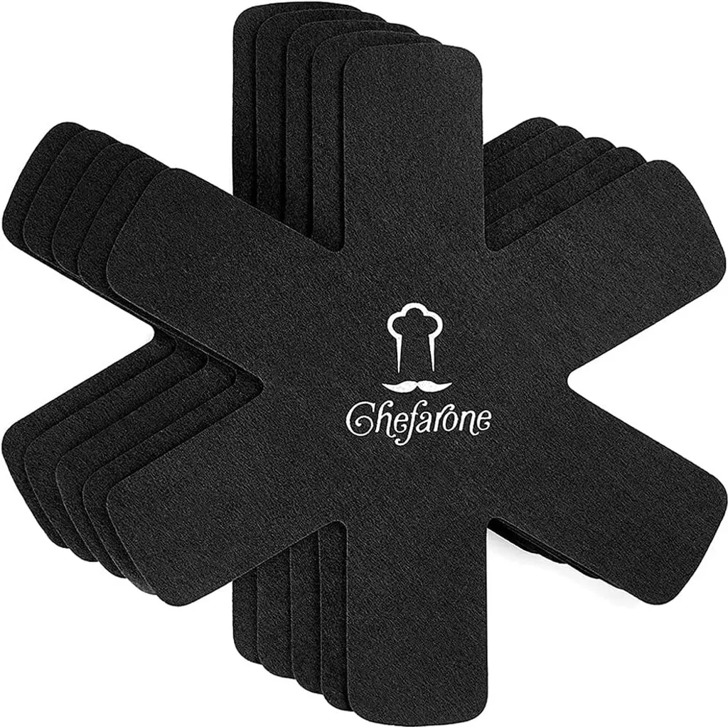 Globetrade Chefarone Felt Pan Protectors - Set of 5 - 38 cm - XL Pan Protectors - Stackable Protectors for Perfect Pan Protection (Black)