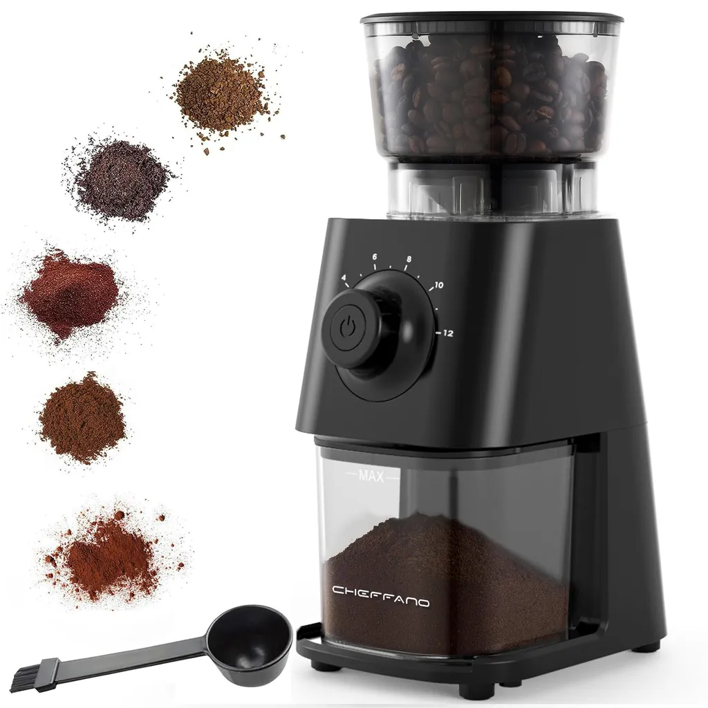 CHEFFANO Electric Coffee Grinder with Conical Burr Grinder, 30 Grind Settings for Espresso, Filter Coffee & French Press