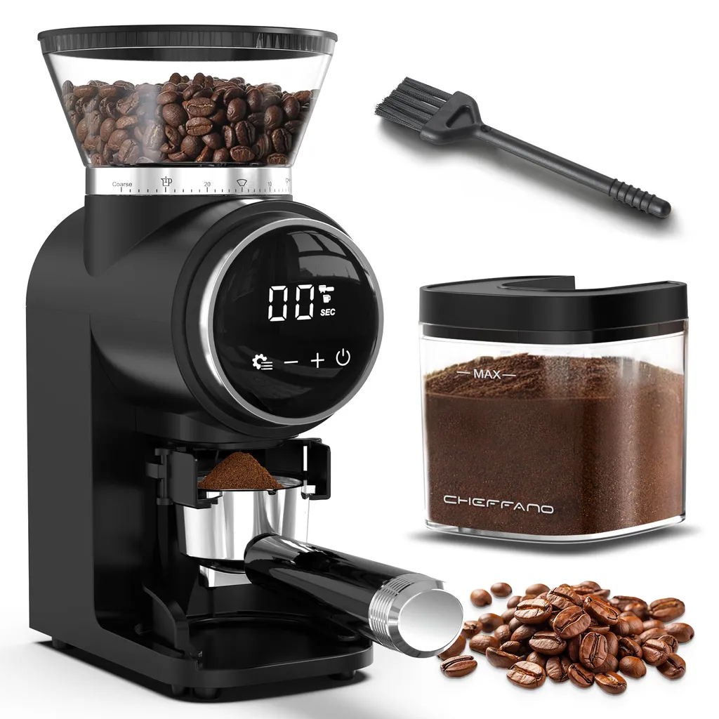 CHEFFANO Electric Coffee Grinder with Conical Burr Grinder & 30 Grind Settings, Touchscreen for up to 12 Cups - For Espresso, Filter Coffee, French Press