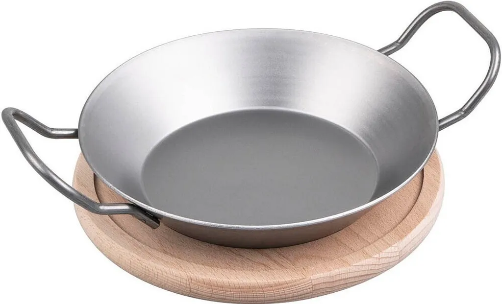 chg Serving pan with wooden trivet, silver