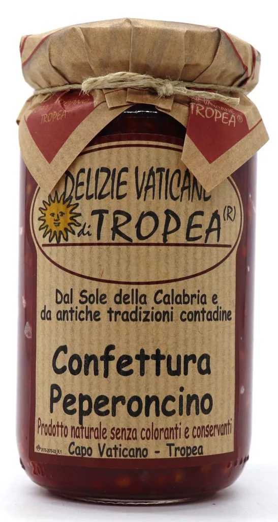 Delizie Vaticane di Tropea Chili-Pfeffer-Marmelade Vatican Delights from Tropea - chili pepper jam - scharfe kalabrische Chilischote, 212 ml