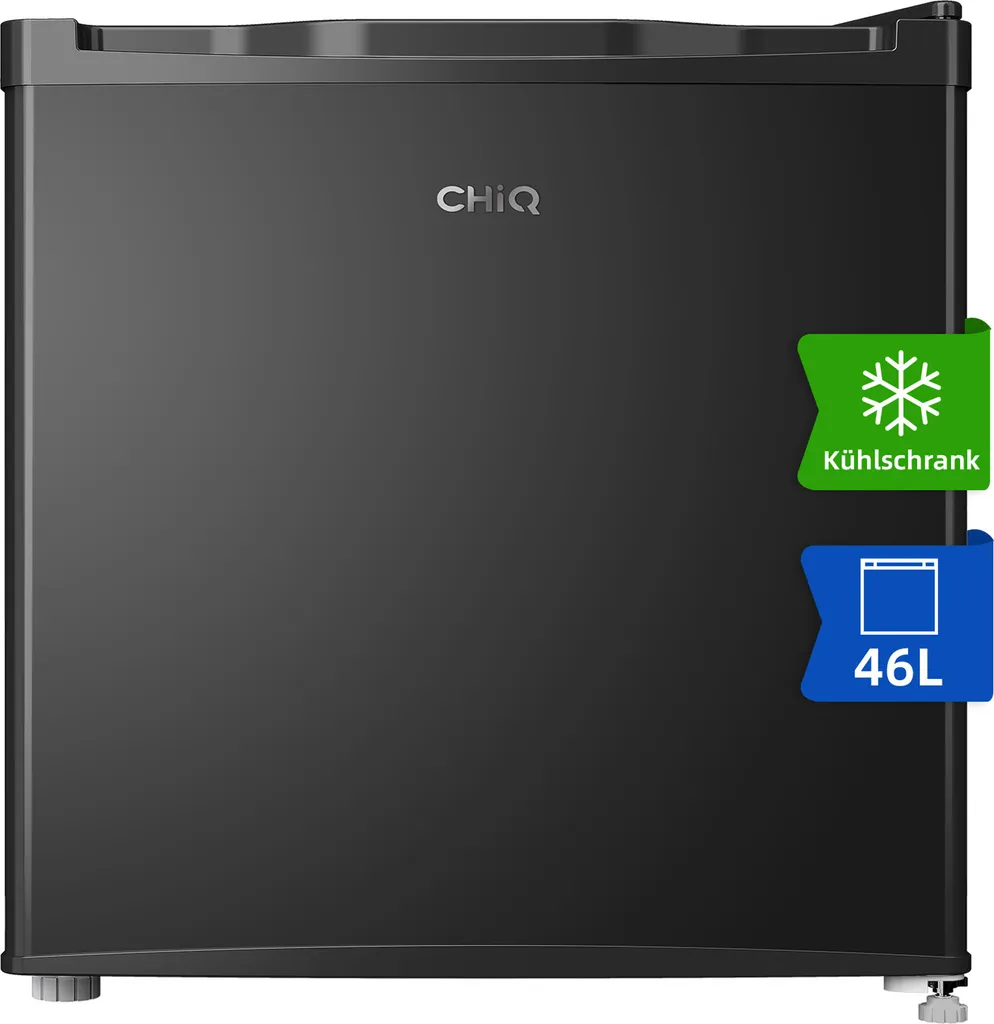 ChiQ CSD46D4E Tabletop Mini Bar Refrigerator with Bottle Rack, 46L Cooling Capacity, 5L Freezer Compartment, Adjustable Thermostat, Very Quiet 39dB, Black