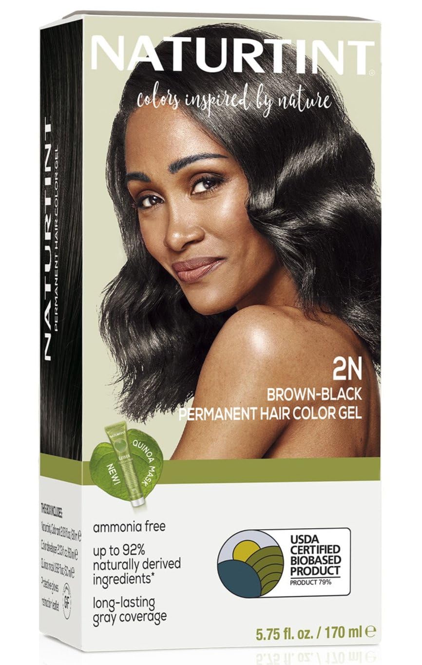 Naturtint permanent hair color, 2N brown-black, vegetable-enriched, radiant color, ammonia-free, vegan-friendly formula, long-lasting gray coverage