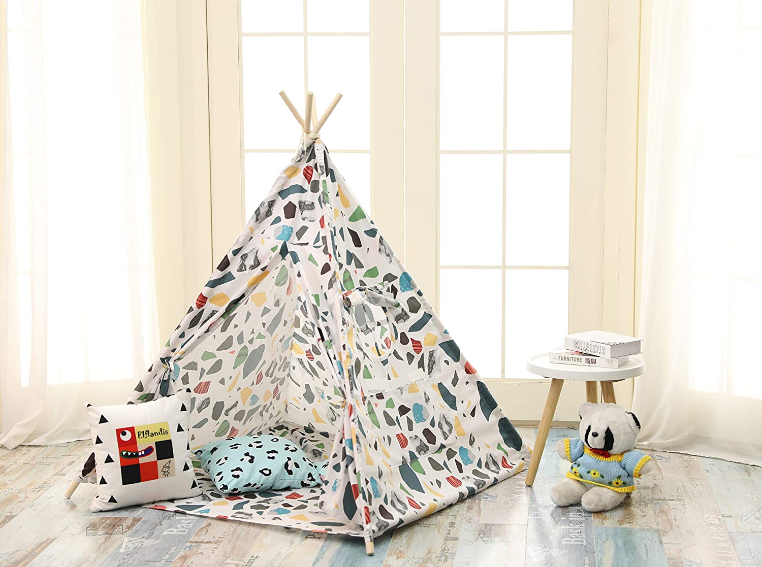 Ecowelle Elflandis Teepi cotton kids play tent with mat and storage bag.