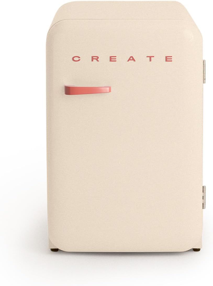 CREATE / Retro Friend 83.5 Terracotta Fridge in Cream White, Terracotta Handle / 98 W, Low Consumption, 2 Shelves, Temperature Control, Bottle Holder, 56 x 54 x 84 cm