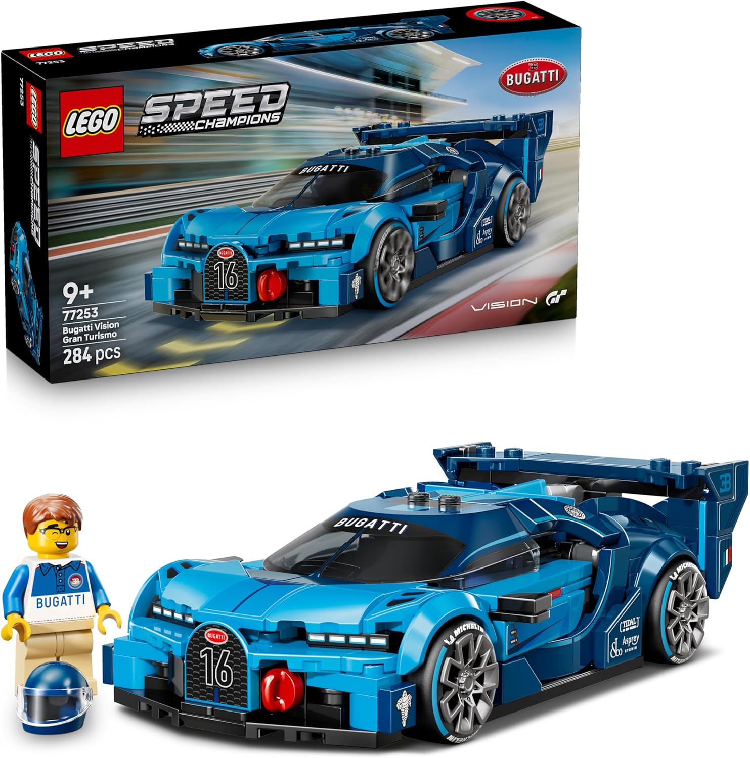 LEGO Speed ​​Champions Bugatti Vision Gran Turismo Hypersports Car - Model Building with Collectible Driver Mini Figure - Gaming Gift Idea for Boys from 9 Years and Motorsport Fans - 77253