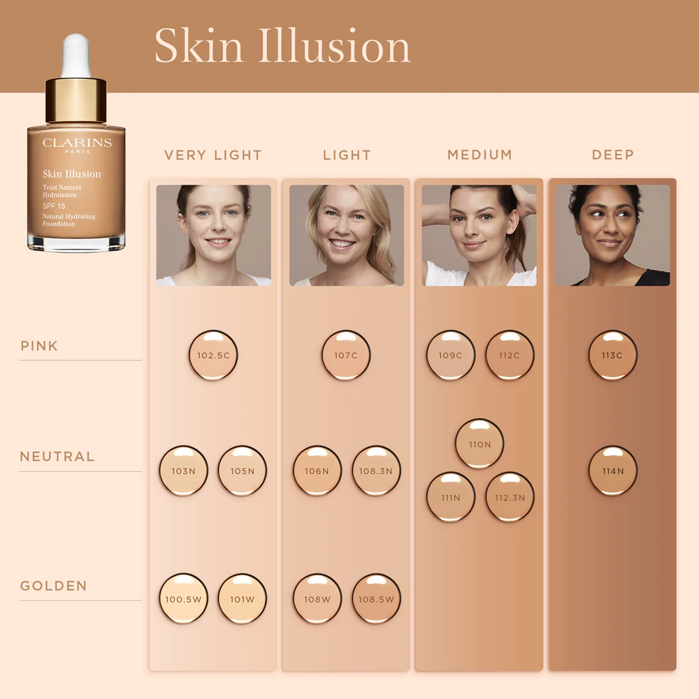 Clarins Skin Illusion Natural Hydrating Foundation brightening, moisturizing makeup SPF 15 Farbton 113C Chestnut 30 ml