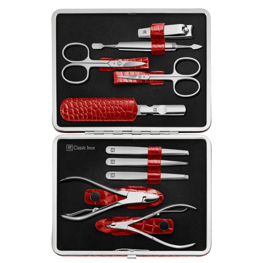ZWILLING ® Classic inox frame etui, cowhide, red, 10 pcs.