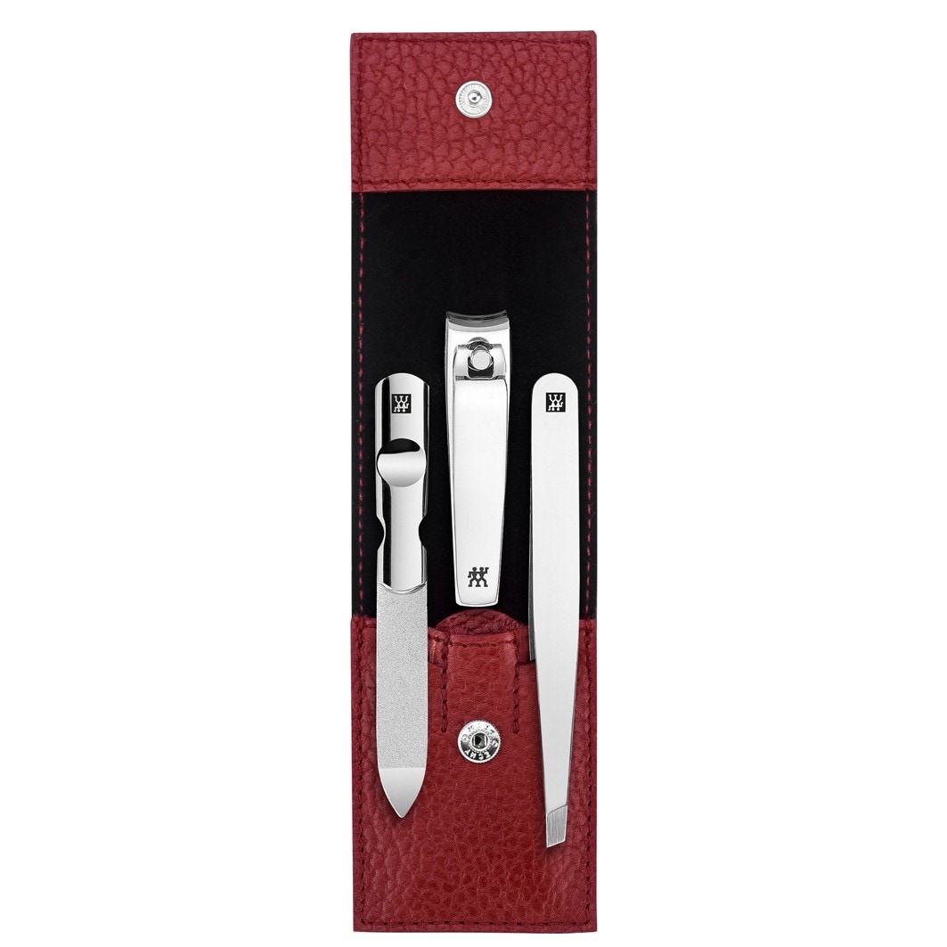 ZWILLING ® Classic inox pocket case, cowhide, red, 3-pc.