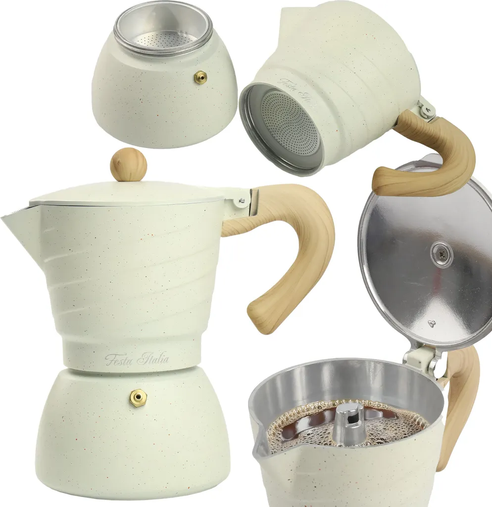 Festa Italia Classic Coffee Maker, Coffee Pot for 6 Cups of Coffee (300 ml), Induction Compatible, Beige