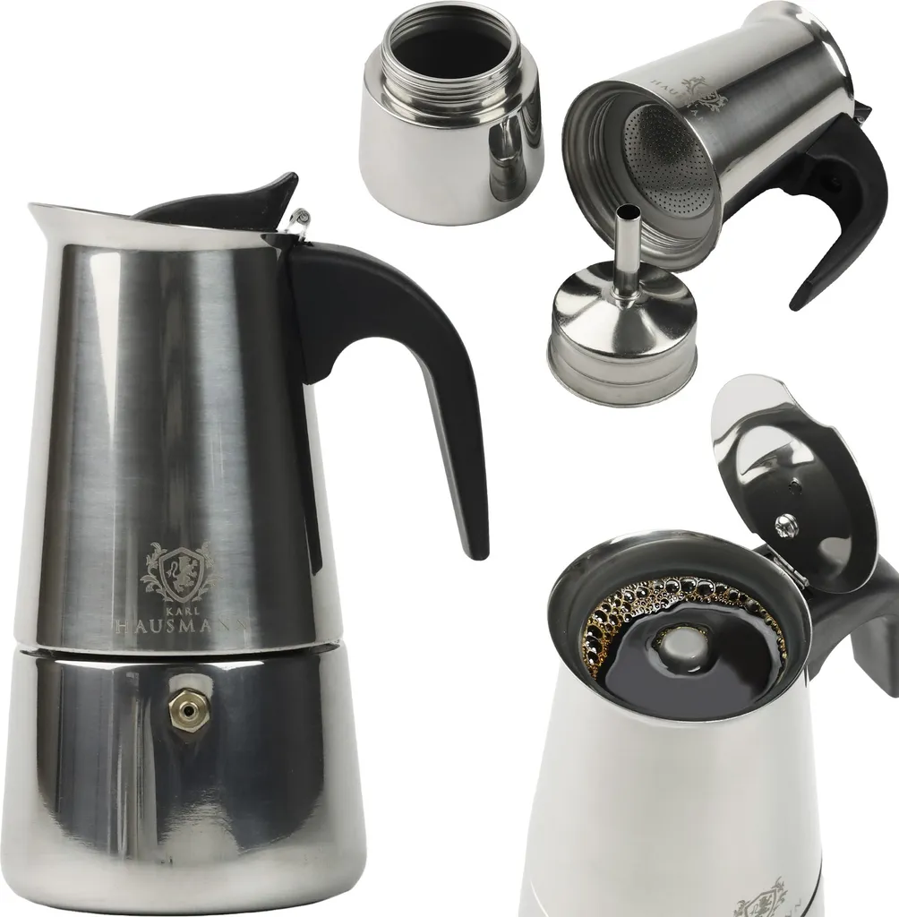 Karl Hausmann Classic Coffee Maker, Coffee Pot for 6 Cups of Coffee (300 ml), Induction Compatible, Silver