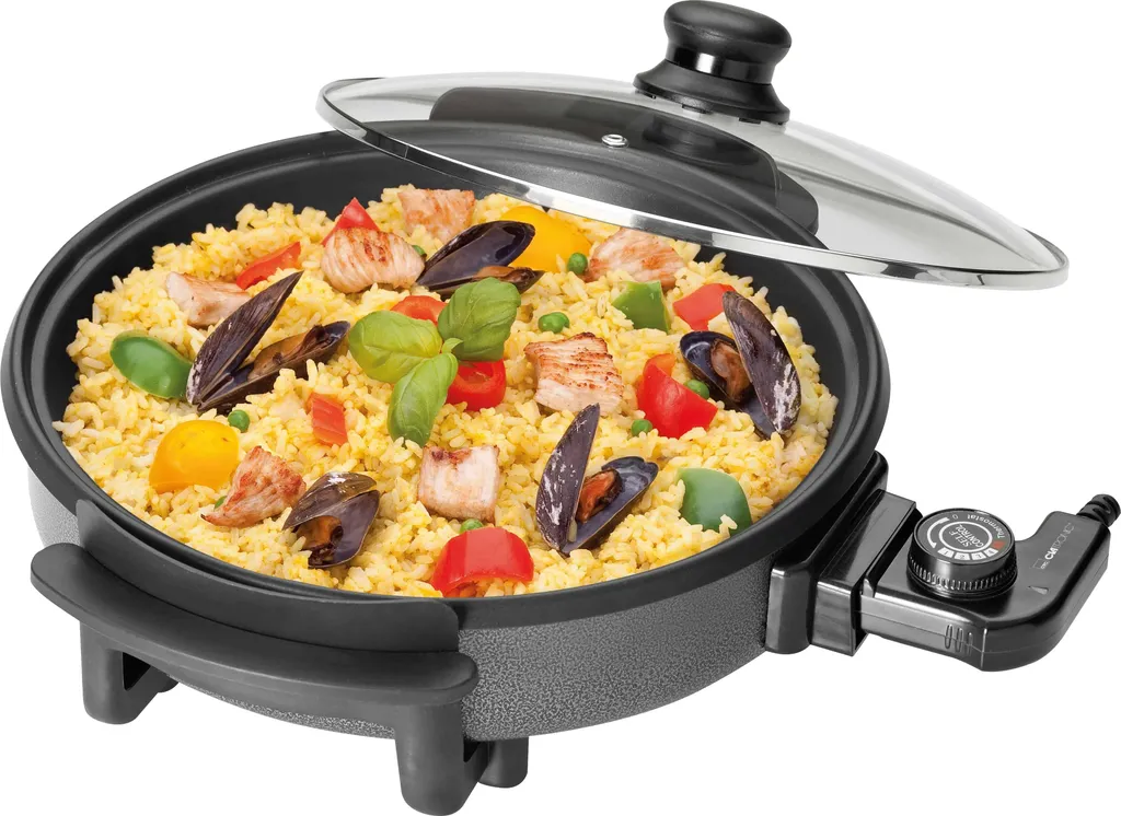 Clatronic Party Pan | Multifunctional pan for cooking, frying, steaming and keeping food warm | Non-stick roasting pan | Includes glass lid | PP 3401