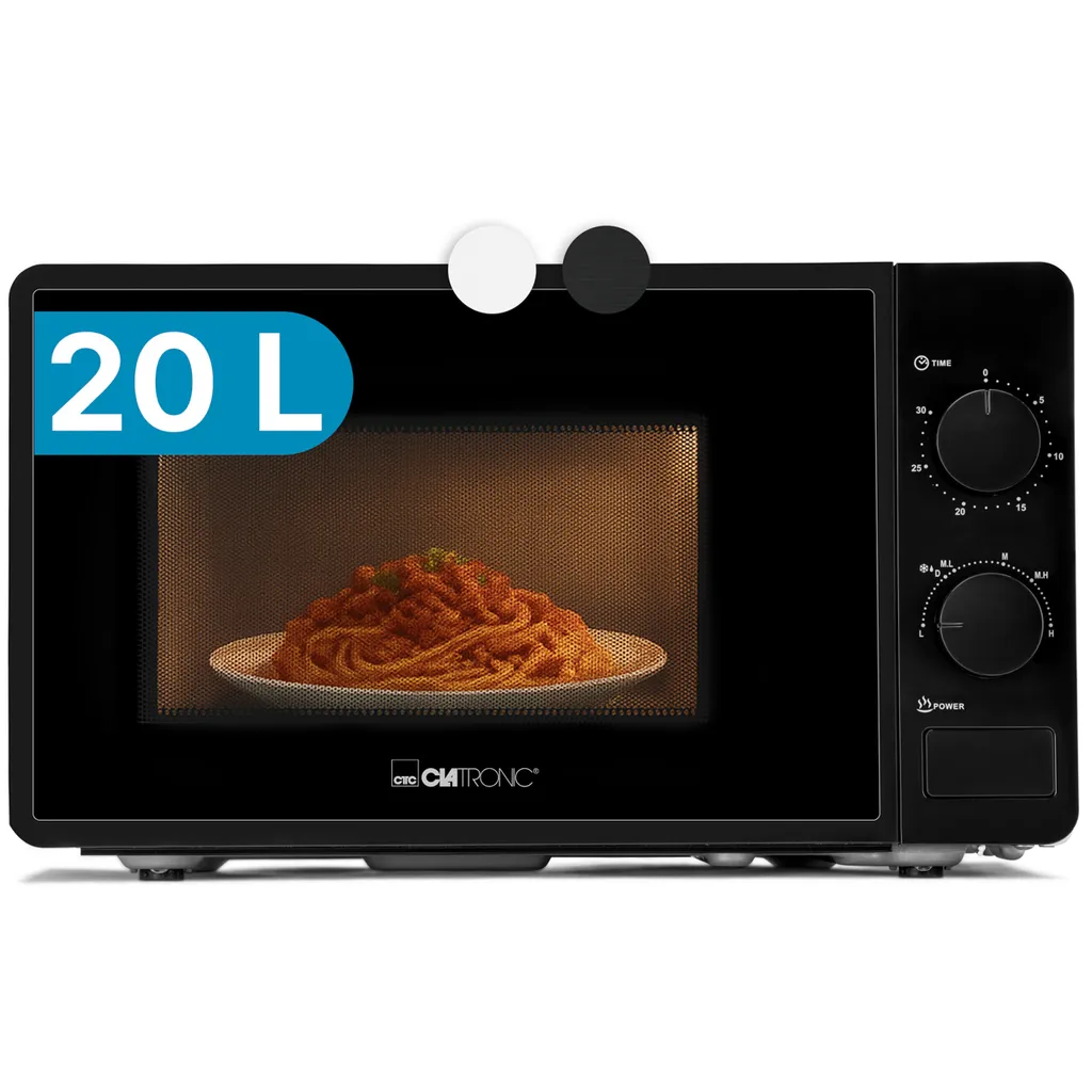 Clatronic® Microwave | 700 Watts | 6 Power Levels | 20 Liter Capacity | 360° Turntable | Timer with End Signal | Microwave | MW 791 Black